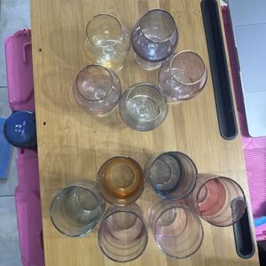 Vintage 5 Cognac Colorful Glasses And 6 Regular Gold Trim Glasses (sh5)